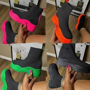 2022 Chelsea Sockens tiefel Slip on Ankle Boots Damen Chunky Flat Schuhe Damen Rutsch feste Casual Platform Stiefel