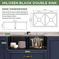 Évier de cuisine double sous plan en acier inoxydable SUS304 noir nano de style australien, calibre 16, avec accessoires, vente en gros