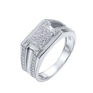 Độc Đáo Người Đàn Ông Trang Sức Nhẫn <span class=keywords><strong>Mirco</strong></span> Pave Thiết Trắng Zircon CZ 925 Sterling Silver Vuông Engagement <span class=keywords><strong>Ring</strong></span> Cho Nam Giới - Product Image 2