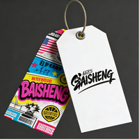 Étiquette personnalisée style graffiti urbain, couleurs riches, design artistique avec œillets, estampage à chaud, en papier, pour vêtements, chaussures, sacs et accessoires