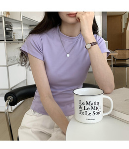 T-shirt superposé tendance pour l'été, col rond, coupe ajustée, manches courtes - Product Image 4