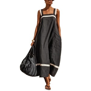 Vestido maxi casual de verano para playa, sin mangas, con cuello cuadrado y bloques de color, talla grande para mujer, Dropshipping Shopify - Product Image 1