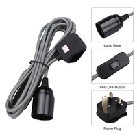 Câble d'alimentation tressé en tissu pour lampe suspendue, prise UK 3 broches, avec interrupteur et douille E27