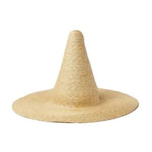 Retro Pointy Long Big Brimmed Wheat Straw Wizard Hat Magician Hat Stage Catwalk Halloween Performance Straw Hat
