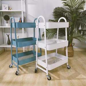 Étagère de rangement mobile à <span class=keywords><strong>3</strong></span> niveaux en métal grillagé, chariot utilitaire de cuisine avec roulettes - Product Image 5