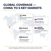 Services logistiques de transport de fret mondial, expédition maritime et aérienne de Chine vers l'Inde, la Pologne, la France, le Royaume-Uni, le Mexique
