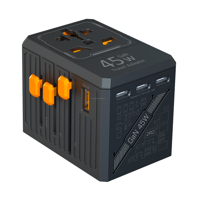45W 10A AU EU UK US Universal Travel Adapter with 4 USB-C PD Ports 7 Outlets Electrical Plug for International & Hospital Use