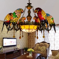 Lustre en verre teinté style rétro avec motif de perroquet, pour bar, restaurant, salon, lumière blanc chaud, hauteur réglable, LED dimmable 220V