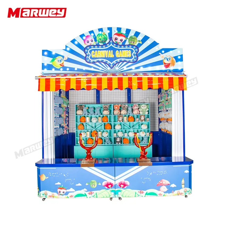 Preço de fábrica Carnival Booth Slingshot Comercial Tiro Brinquedo Boneca Jogo Stall Jogue A Sandbag Jogos Booth Para Parque De Diversões