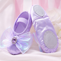 Zapatillas de Ballet para Niñas con Lazo Brillante y Suela Dividida de Gamuza para Clases de Danza y Espectáculos