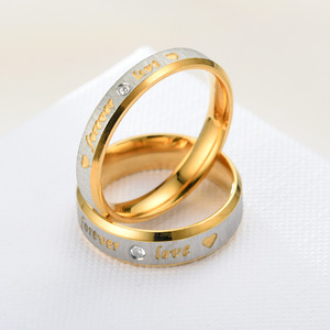Nuovi uomini donna <span class=keywords><strong>cristallo</strong></span> <span class=keywords><strong>diamante</strong></span> smerigliato oro riempito Love You Forever Couple Ring - Product Image 2