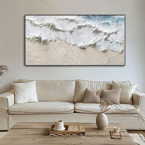 3D blanc plâtre Style toile peinture à l'huile Texture épaisse vague mur Art moderne exquis paysage marin décor abstrait Wabi Sabi <span class=keywords><strong>plage</strong></span> - Product Image 2