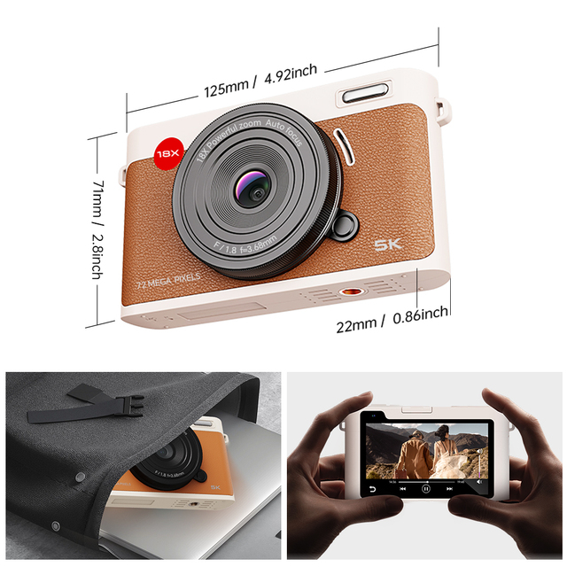Retro Trendy Fashionable Vintage Style Mirrorless Point & Shoot Digital Camera LED Flash SD Card 5K Video Image Stabilization