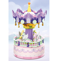Boîte à musique DIY en blocs de construction, carrousel de rêve avec fonction rotative, jouet d'assemblage créatif pour cadeau d'anniversaire et décoration intérieure