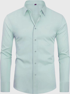 Camisa de Negocios de Algodón Azul de Manga Larga para Hombre, Corte Entallado, Cuello con Muescas, Antiarrugas, Largo Regular, Tejido de Sarga - Product Image 3