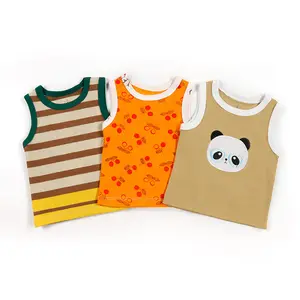 Bébé vêtements en gros enfants haut sans manches coton garçons gilet confortable respirant dessin animé motif sport décontracté