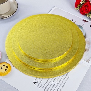 Plateau à gâteau jetable SunShine en carton ondulé, doré et argenté, rond, carré, en forme de tambour, cercles de 6 mm et 12 mm - Product Image 3