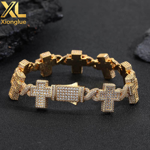 New Design Iced Out <b>Cross</b> Bracelet Women's Hip Hop Jewelry Gold Plated Brass Full Diamond <b>Cross</b> Link <b>Chain</b> Bracelet - Product Image 3