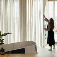 Cortinas Modernas de Tul a Rayas, Tela de Lino Suave para Dormitorios, Salas de Estar, Hoteles y Hospitales