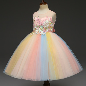 Retail Online Shopping Fashion Young Girls Embroidered Designer <strong>Wedding</strong> Summer <strong>Rainbow</strong> Colored <strong>Dresses</strong> - Product Image 2
