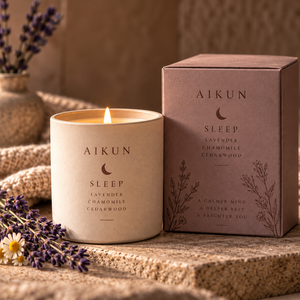 Aikun Lavender Chamomile Cedarwood Sleep Blend Ceramic <b>Scented</b> <b>Candle</b> for Bedtime with Rigid Gift Box Direct Factory OEM ODM - Product Image 1