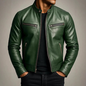 Chaqueta de Moto Premium Verde Militar para Hombre, Chaqueta de Cuero Sintético PU, Abrigo Personalizado para Otoño, Uso Diario - Product Image 1