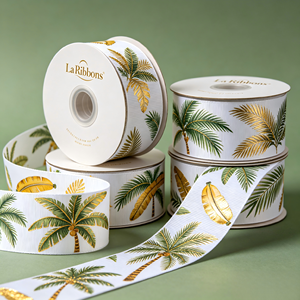 Polyester/Cotton Grosgrain <b>Ribbon</b> 2 Inch Gold Foil Printed with BSCI,HIGG - Product Image 3