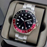 Montre de sport GMT en gros pour hommes, rouge et noir, avec lunette rotative, affichage de la date, en acier inoxydable, logo personnalisé, montre-bracelet FS