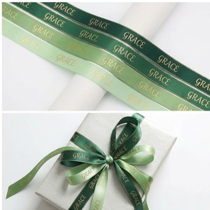 High Grade 100% Polyester 13mm Gift Wrapping Single Face Gold Silver Foil Printing Customized Brand Logo Printed <b>Ribbon</b> - Product Image 2