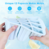 Moules à crème glacée en silicone à 12 cavités, moule pour support à Popsicle, sans BPA, moules à glace faits maison avec bâtons, vente en gros