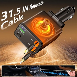 Cargador de coche 30W PD con carga rápida, tipo C, Lightning, USB A, doble puerto, salida de 12V con cable retráctil - Product Image 4