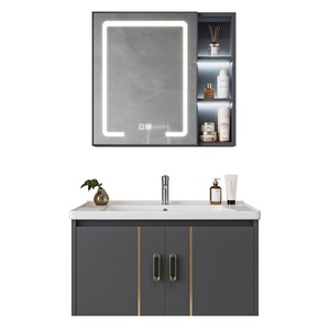 Modern Water Resistant Bathroom Cabinet Vanity Combo with Sintered Stone Hot Bending Wall-Mounted Integrated Ceramic Wash Basin - Product Image 1