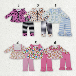 Conjunto de ropa de otoño para Halloween para niñas, pantalones largos con mangas largas y volantes, trajes de calabacín - Product Image 1