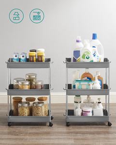 Chariot de rangement étroit en acier inoxydable SONGMICS avec <span class=keywords><strong>roulettes</strong></span> pour cuisine, salle de bain, bureau – <span class=keywords><strong>Étagère</strong></span> autoportante à 3 niveaux - Product Image 6