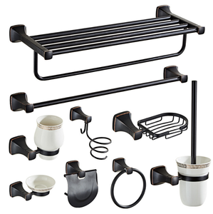 Set di 9 Accessori Moderni per <span class=keywords><strong>Bagno</strong></span> in Acciaio Inossidabile <span class=keywords><strong>Nero</strong></span> con Protezione Anticorrosione, Portasciugamani e Supporto a Parete - Product Image 1