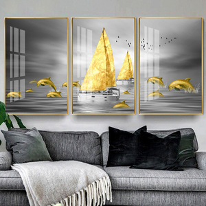Arte moderna di lusso <span class=keywords><strong>vela</strong></span> delfino pittura decorativa Nordic Golden barca a <span class=keywords><strong>vela</strong></span> paesaggio poster e stampe incorniciate Wall Art - Product Image 2