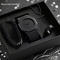 Nouvelle Arrivée 1158 Cs008 Montre à Quartz Arabe Musulmane pour Hommes, Ensemble d'Accessoires Masculins avec Boîtier en Plastique, Bracelets et Bagues Tendance
