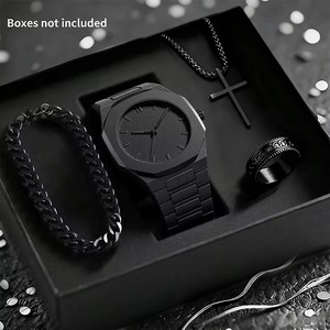 Nouvelle Arrivée 1158 Cs008 <span class=keywords><strong>Montre</strong></span> à Quartz Arabe Musulmane pour Hommes, Ensemble d'Accessoires Masculins avec Boîtier en <span class=keywords><strong>Plastique</strong></span>, Bracelets et Bagues Tendance - Product Image 5