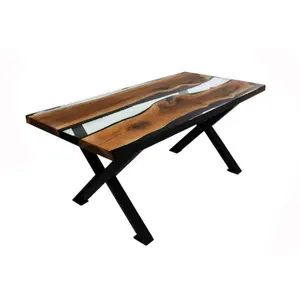 印度设计环氧树脂生活在边缘的两个核桃板木制餐桌