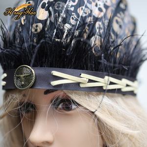 Tocado de plumas de calavera negra de estilo indio, sombrero nuevo, diadema salvaje, actuación de baile de carnaval, pluma de faisán, juego de rol - Product Image 5