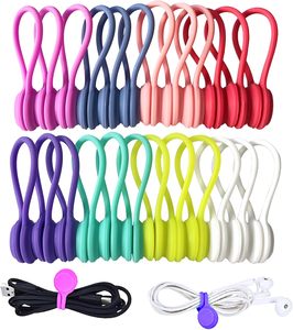 Tái Sử Dụng Silicone Cáp Từ Clip Nam Châm Mạnh Mẽ Cho Gói Tổ Chức Cáp Dây <span class=keywords><strong>USB</strong></span> Keychain Treo 8 Màu Sắc 24 Gói - Product Image 1