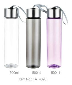 <b>Plastic</b> Water Bottle 500ml Screw-On Cap With Strap Bpa Free Minimalist Design Unisex Travel Use TA-4093 - Product Image 1