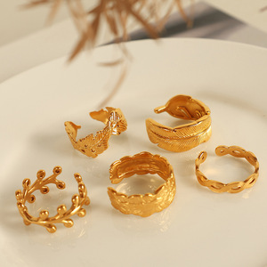 Adjustable <b>Gold</b> Tone Feather <b>Ring</b> Women's Fashion Jewelry Daily Wear Geometric Design Index Finger <b>Ring</b> <b>Set</b> - Product Image 1