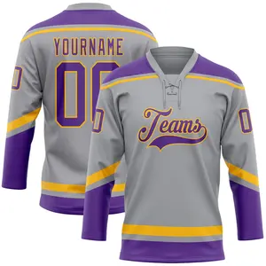 定制冰球运动衫拉斯维加斯升华印刷标志设计青年首都紫色和灰色曲棍球运动衫
