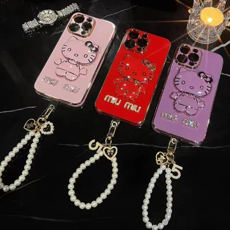 2023 Wholesale luxury cute Kt phone case for iphone 14 with cosmetic mirror protective mobile phone case