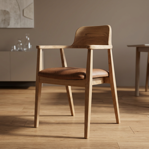 Fauteuil de salle à manger moderne en teck avec revêtement en microfibre pour la maison, l'extérieur, le salon, les repas - Product Image 3