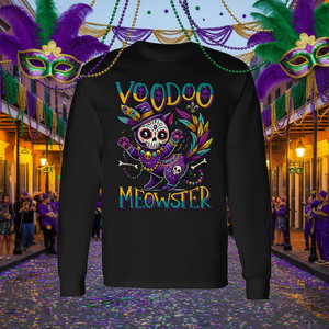 T-shirt a maniche lunghe Mardi Gras Cat Voodoo Meowster per gli amanti dei gatti - Product Image 3