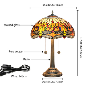 Tischlampe im Vintage-Stil, Buntglas, Orange, Libelle, Nachttischlampe, Schreibtischlampe, Leselampe, 16 Zoll, Dekoration für Schlafzimmer, Wohnzimmer, Zuhause - Product Image 5