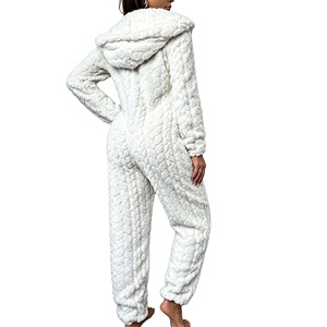 <strong>Women</strong> <strong>Fluffy</strong> Coral Fleece Hooded <strong>Onesie</strong> Pajamas Winter Warm Loungewear With Convenient Zipper for Indoor Outdoor Homewear - Product Image 3