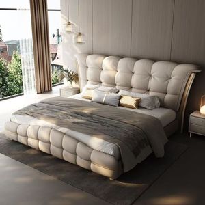 King Size Italy Luxury Lighting <strong>Head</strong> <strong>Board</strong> Upholstered Queen or king Size Bed with Storage Space Soft Leather Italian Bed - Product Image 3